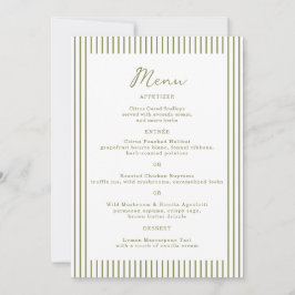 Olive Green Monogram Wedding Menu Card Inbjudningar