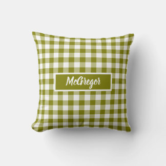 Olive Green Plaid Gingham Personalized Kudde
