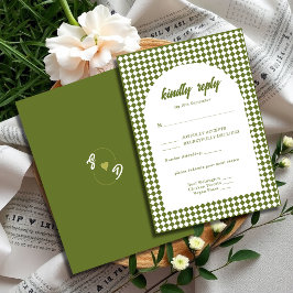 Olive green Retro Minimalist Checker Arch Wedding OSA Kort