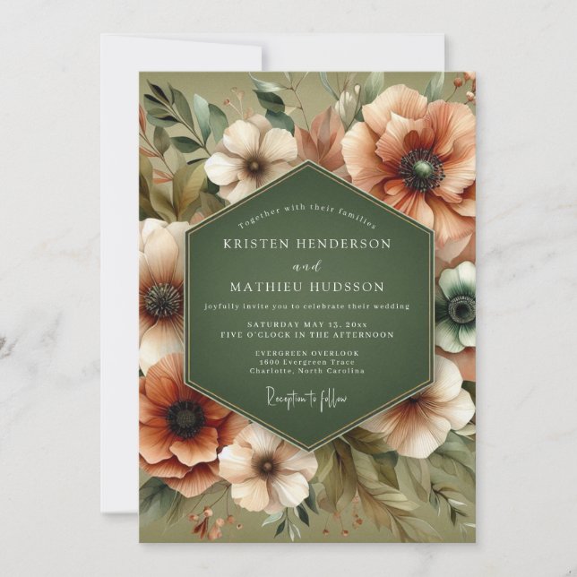 Olive Green Rustic Bloom Wedding Inbjudningar (Framsida)
