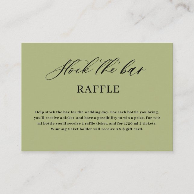 Olive  Green Script Stock the bar Bridal Shower  Tilläggskort (Framsida)