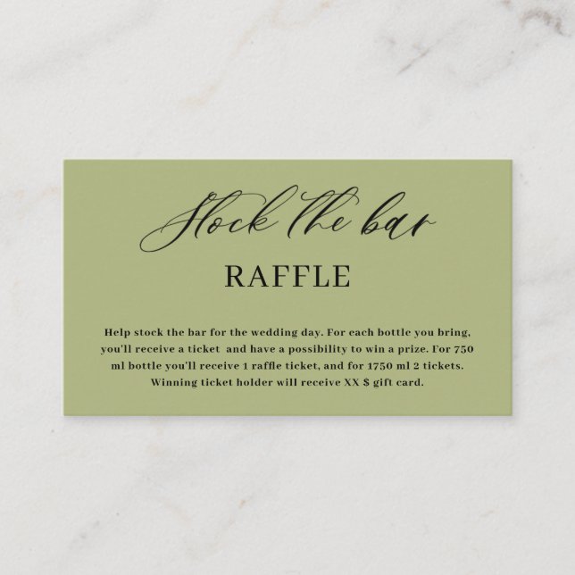 Olive  Green Script Stock the bar Bridal Shower  Tilläggskort (Framsida)