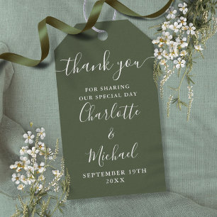 Olive Green Script Tack för bröllopsgåva Presentetikett