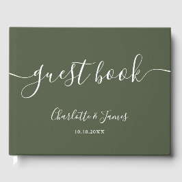 Olive Green Signature Script Bröllop Gästböcker