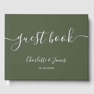 Olive Green Signature Script Bröllop Gästböcker