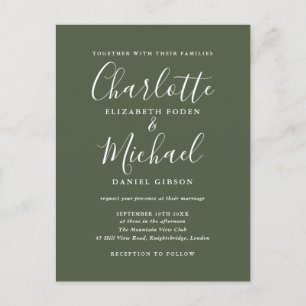 Olive Green Signature Script Bröllop Inbjudan Vykort