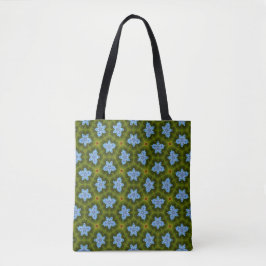 Olive Green Sky Blue Floral Tote Tygkasse