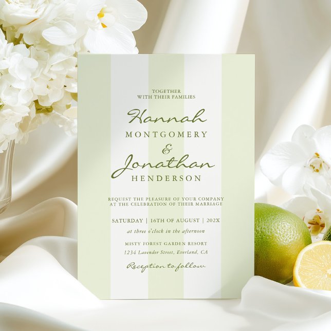 Olive Green Stripe Wedding Invitation Inbjudningar (Skapare uppladdad)