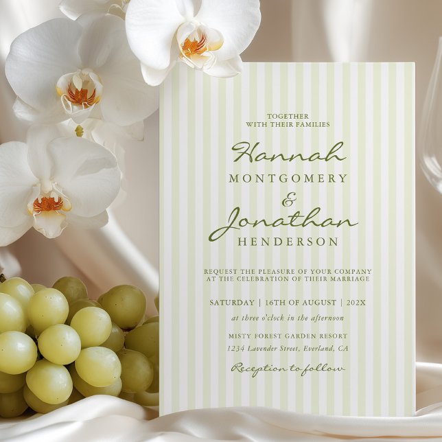 Olive Green Stripe Wedding Invitation Inbjudningar (Skapare uppladdad)