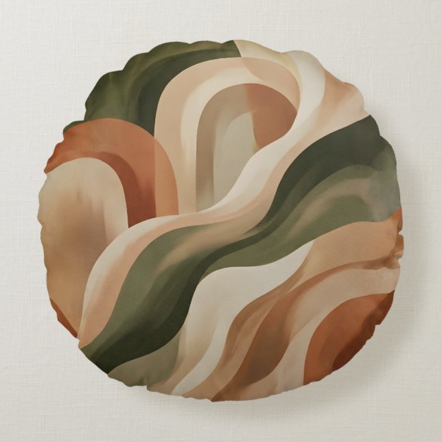 Olive Green Terracotta Abstract Round Throw Pillow Rund Kudde (Framsidan)