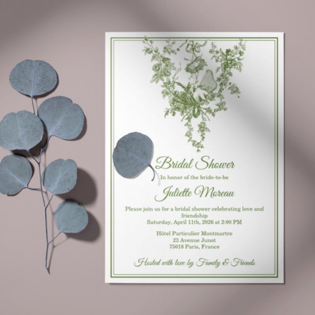 Olive Green Toile de Jouy Bridal Shower Invitation Inbjudningar (Skapare uppladdad)