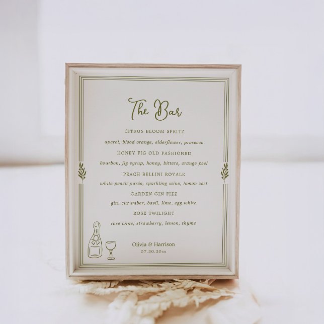 Olive Green Tuscan Elegant Bar Menu Sign Poster (Skapare uppladdad)