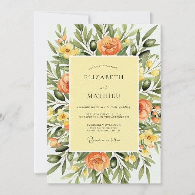 Olive Green Verdant Tuscan Wedding Inbjudningar (Framsida)