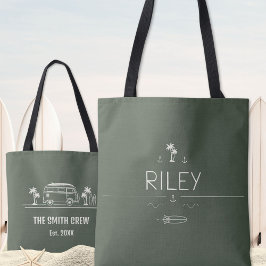 Olive Green Vintage Van Surfer Crew All-Over Print Tygkasse