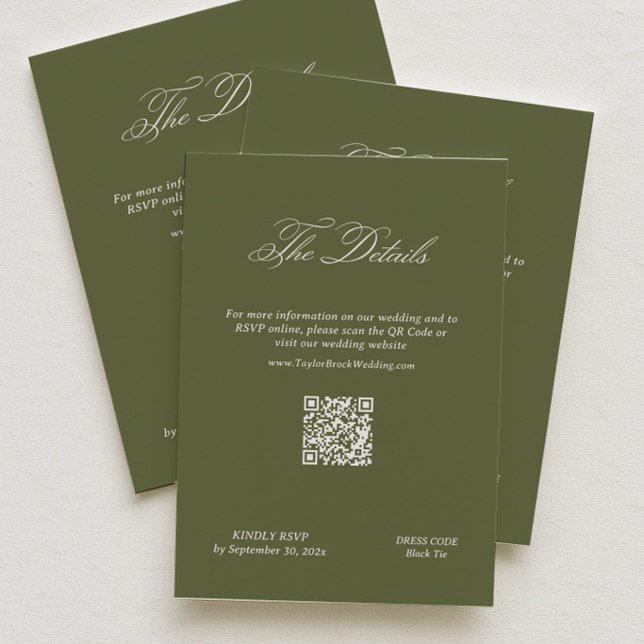 Olive Green Wedding Details Qr Code Tilläggskort (Skapare uppladdad)