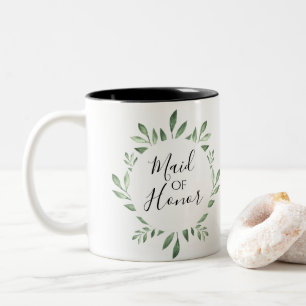 Olive Greenery Botanical Watercolor Maid of honor Två-Tonad Mugg