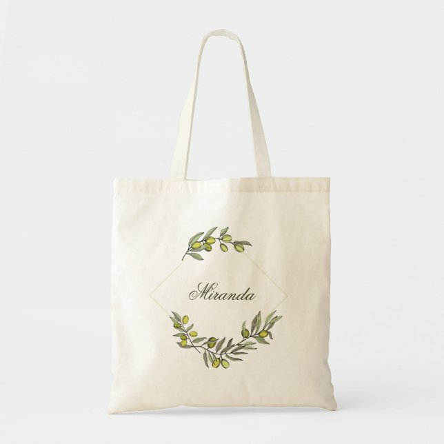 Olive Greenery Watercolor Blommigt Bridesmaid Tygkasse (Framsidan)
