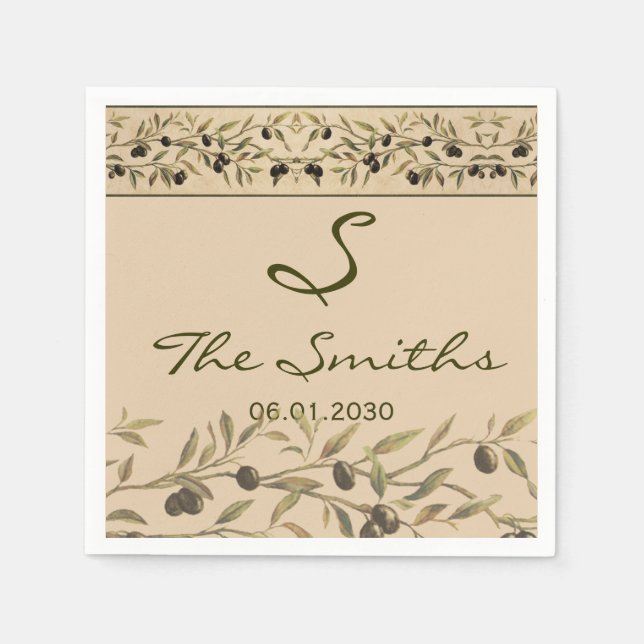 Olive Gren: A Tuscan Touch Bröllop Pappersservett (Framsidan)