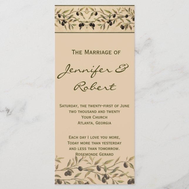 Olive Gren: A Tuscan Touch Bröllopsprogram Program (Framsida)