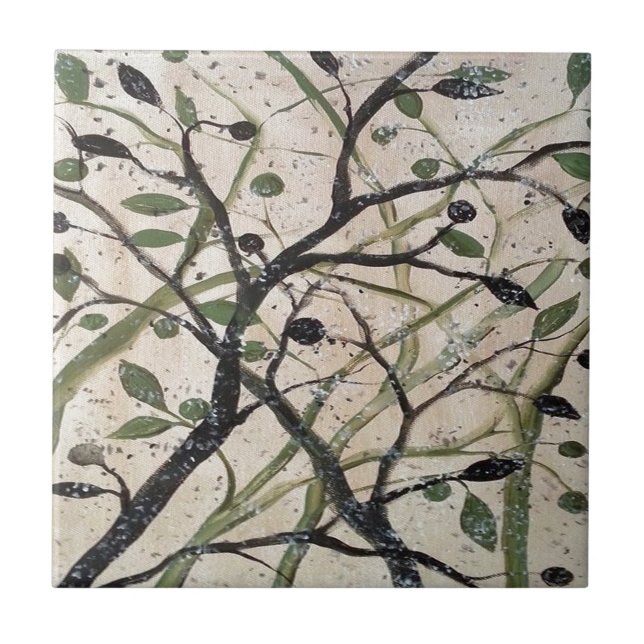 Olive Gren Abstrakt Art Kakelplatta (Framsidan)