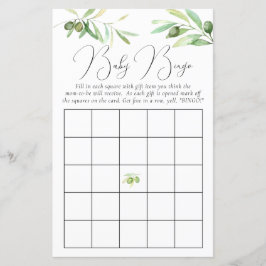 Olive gren Baby Shower Bingo Game