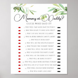 Olive gren Baby Shower Mamma eller pappa Game Poster