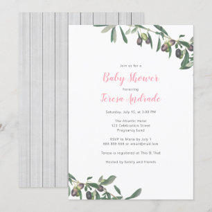 Olive Gren Baby Shower Mediterranean Botanical Inbjudningar