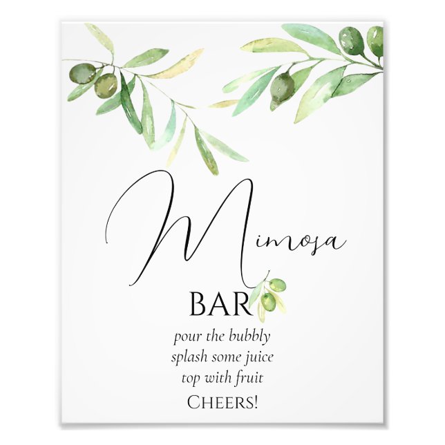 Olive gren Baby Shower Mimosa Pub Poster (Framsidan)