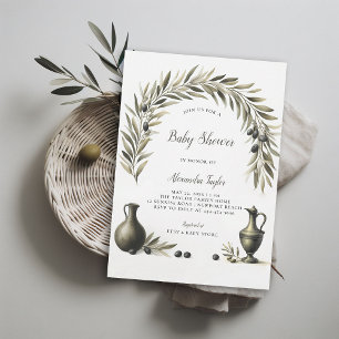Olive Gren Boho Arch Urns Neutralt Baby Shower Inbjudningar
