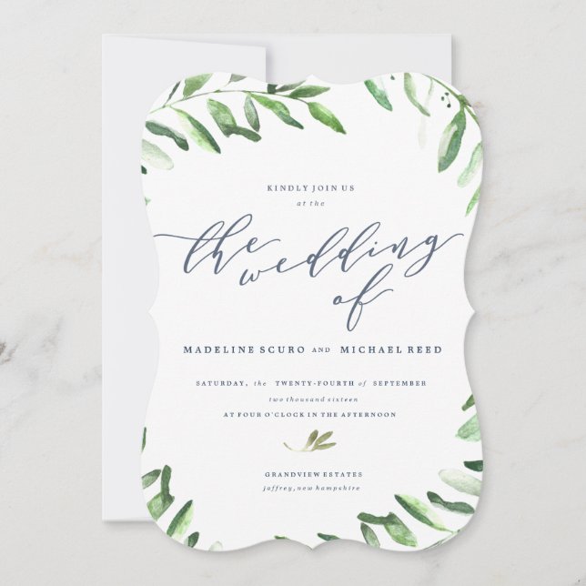 Olive Gren Boho Garden bröllopsinbjudan Inbjudningar (Framsida)