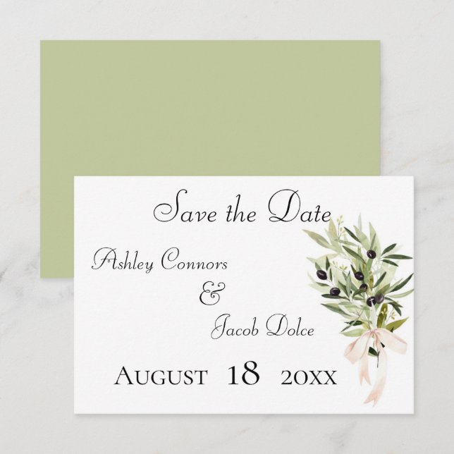 Olive Gren Bouquets Bröllop Spara Datumet (Fram/baksida)