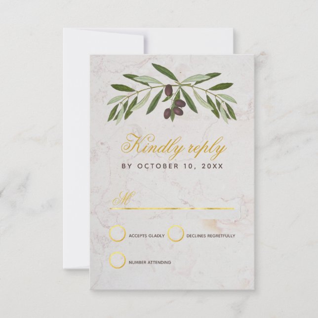 Olive Gren Bröllop Elegant Script Faux Gold Foil OSA Kort (Framsida)