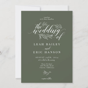 Olive Gren Calligraphy Hand plockade Bröllop Inbjudningar
