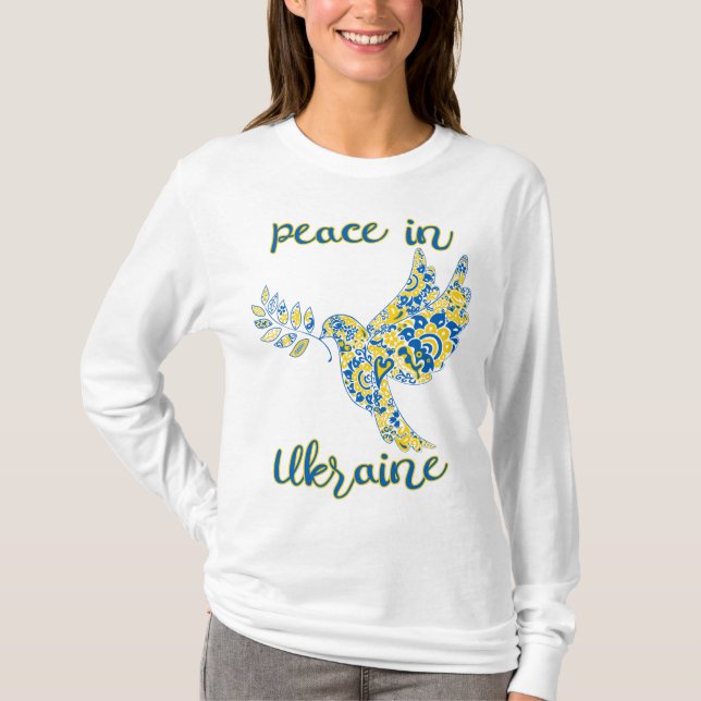 Olive gren, fredsduva Ukraina flagga T Shirt (Framsida)