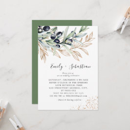 Olive Gren Greenery, Golden Möhippa Bröllop Inbjudningar