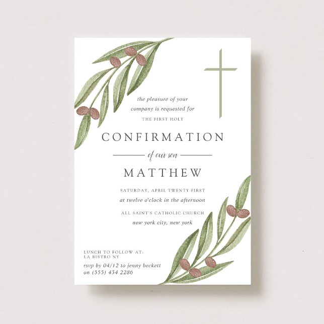 Olive Gren Heliga Communion eller bekräftelse Inbjudningar (Skapare uppladdad)