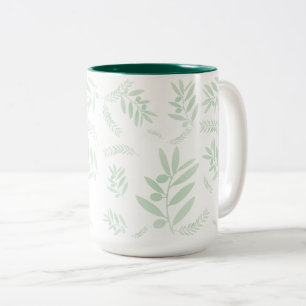 Olive Gren-kaffe Mugg - botaniskt tvåton