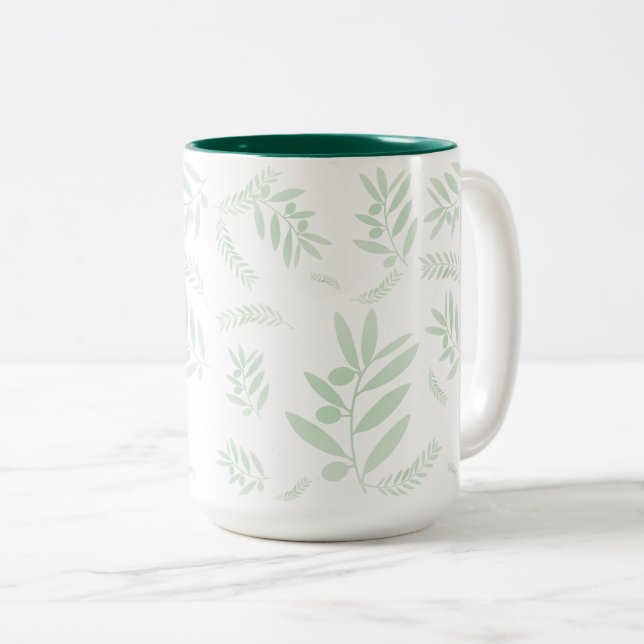 Olive Gren-kaffe Mugg - botaniskt tvåton (Framsida höger)