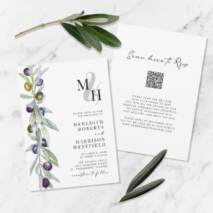 Olive Gren Kärlek Symbol Monogram Bröllop Inbjudningar