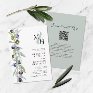 Olive Gren Kärlek Symbol Monogram Bröllop Inbjudningar
