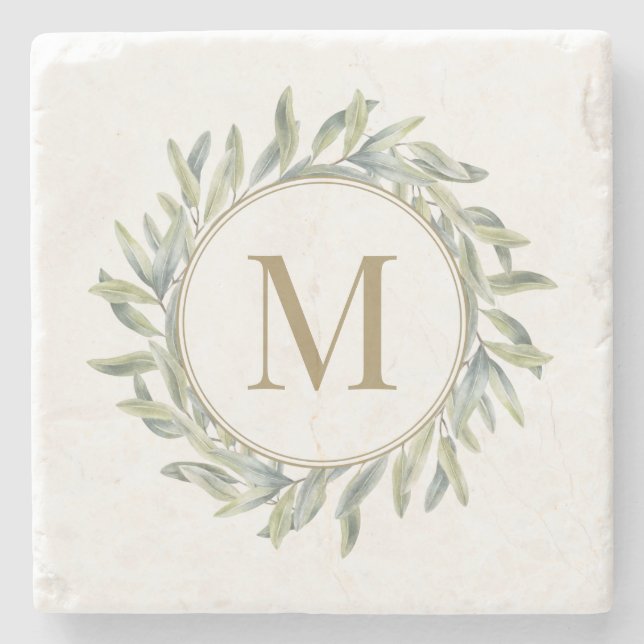 Olive Gren Laurel Wandeandan Personlig Monogram Stenunderlägg (Framsidan)