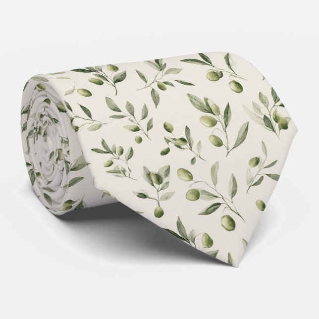 Olive Gren Medelhavet Mönster Slips (Rullad)