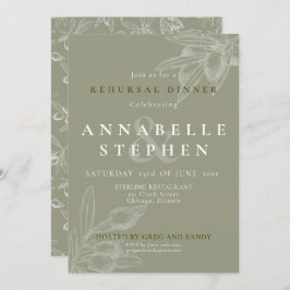 Olive Gren Mediterranean Chic Rehearsal Middag Inbjudningar