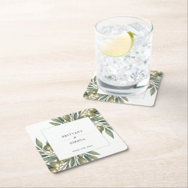 Olive Gren Modern Medelhavet Bröllop Underlägg Papper Kvadrat