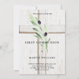 Olive gren wood Kor First Heliga Communion Invit Inbjudningar