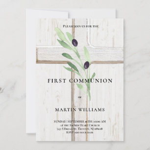 Olive gren wood Kor First Heliga Communion Invit Inbjudningar