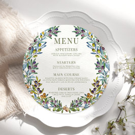 Olive grenar italienska boho round Menu Card Plate Meny
