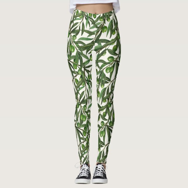 Olive grenar på benvit leggings (Framsida)