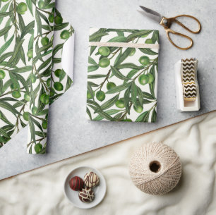 Olive grenar på benvit presentpapper