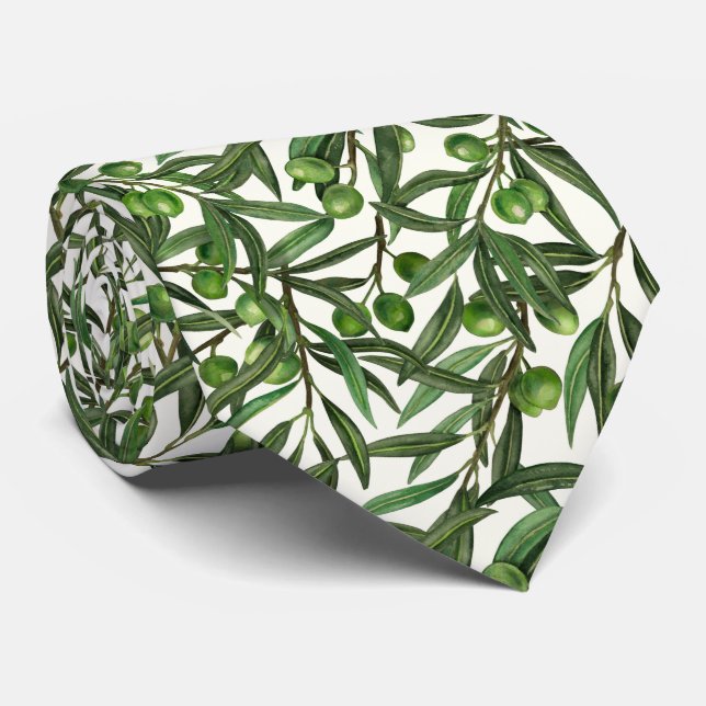Olive grenar på benvit slips (Rullad)